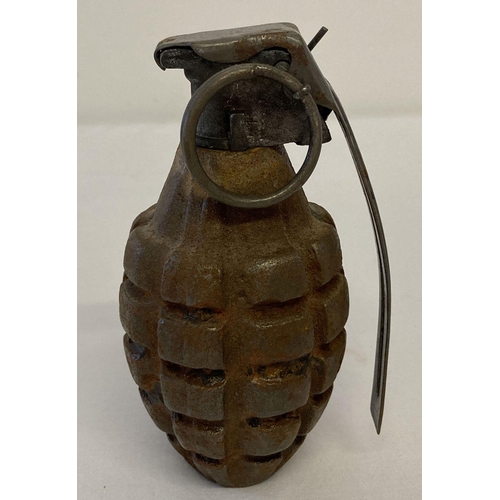 126 - A WWII US Pineapple grenade with sprung inert metal dummy fuse.