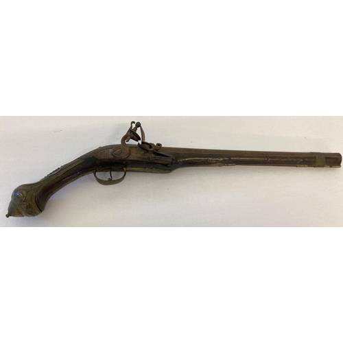 132 - A late 17th Century Spanish flintlock pistol with Spanish Armourers mark on the barrel.Decorative in... 