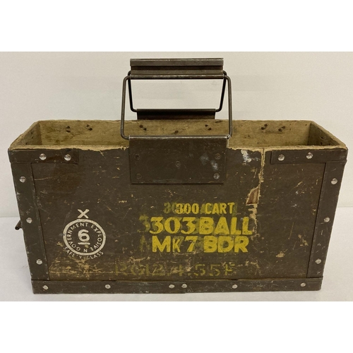 147 - A WWII British .303 wooden ammunition box with carry handles. Painted detail to side 300 CART 303 Ba... 