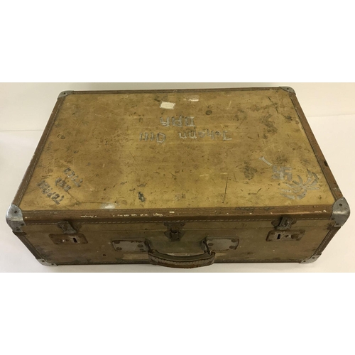 152 - A WWII style large Africa Corps suitcase with painted logo and name detail to front. Leather handle ... 