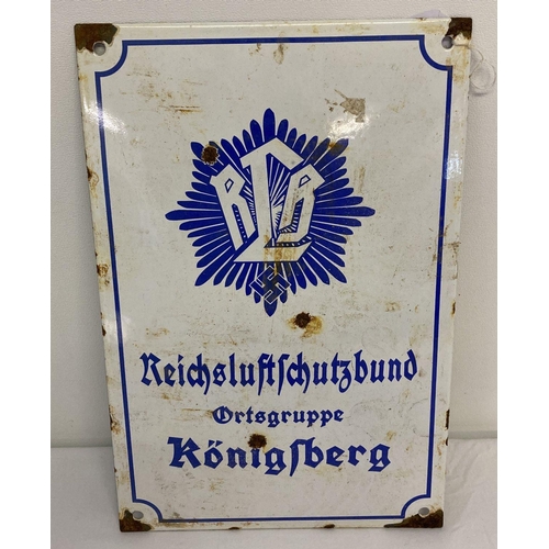 161 - A WWII style German Air Raid Police Meeting Place enamelled wall sign.  Approx. 30cm x 20cm.