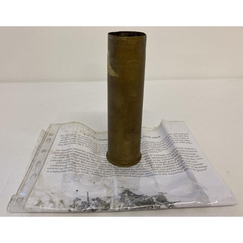 163 - A WWII 2Pdr Valentine Tank shell case - Inert. Together with information sheet. Approx. 15.5cm x 4.7... 