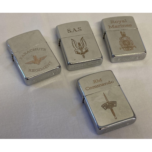 175 - 4 modern wind roof lighters with Special Forces engraved detail to fronts.