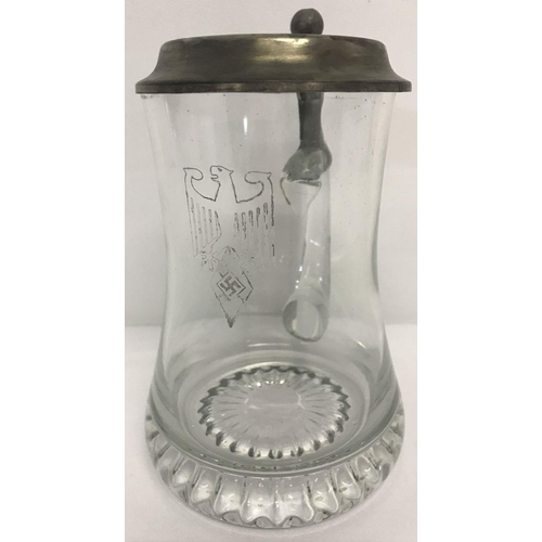 182 - A WWII style stein with engraved detail for the German 12th Panzer Division (Hitler Youth). Pewter l... 