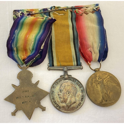 245 - A WWI medal trio named to 17893 Pte I. G. Allen, Norfolk Regt. 1914-15 star, British War medal & Vic... 