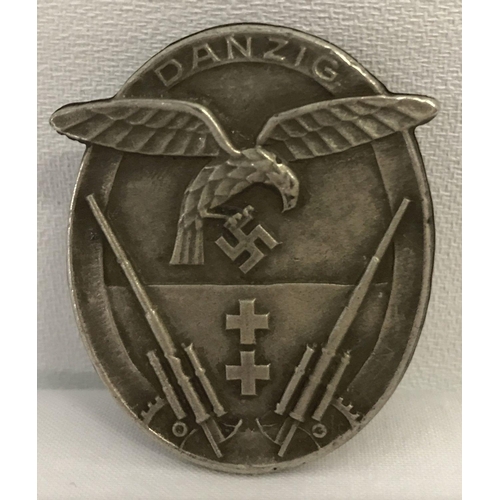 26 - A German WWII style Danzig Flak Unit pin back badge.  Approx. 4.5cm x 4cm.