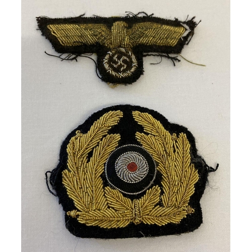 35 - 2 German WWII style Kriegsmarine Officers bullion cap badges.