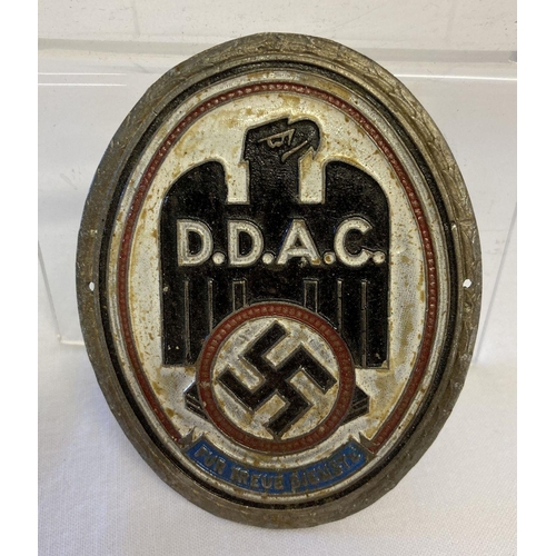 7 - A German WWII style D.D.A.C (Automobile Club) car badge/plaque.  Approx. 7.5cm x 6cm.
