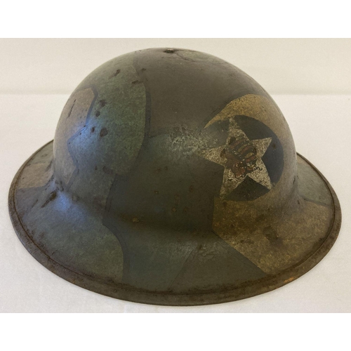 71 - A WWI style US 2nd Infantry Doughboys helmet (no liner) with hand painted jigsaw pattern camouflage.