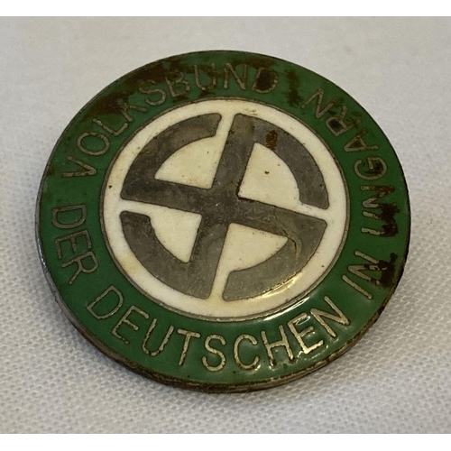 9 - A WWII style Hungarian Nazi pin back lapel badge.  Approx. 2.5cm diameter.