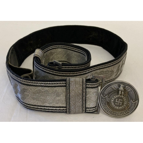 90 - A reproduction German SS officers silver brocade belt and circular buckle.