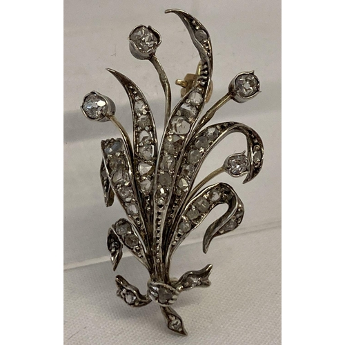 1 - A vintage 9ct gold and diamond floral Tulip spray design brooch. Set with 43 varying size diamonds. ... 