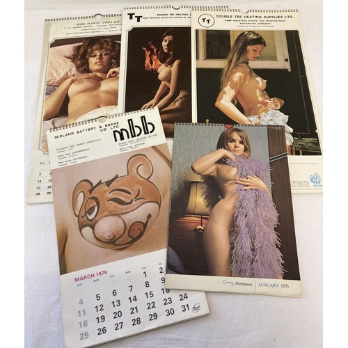 109 - A collection of 5 assorted vintage adult erotic calendars, to include Mayfair and Penthouse.