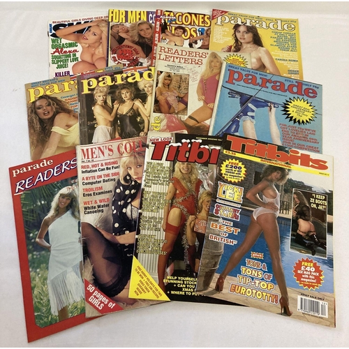 91 - 12 assorted adult erotic magazines to include Swank, Parade, Titbits and Men's Collection.