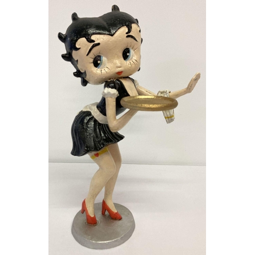 1037 - A heavy painted cast iron figurine of Betty Boop as a waitress.  Approx. 31cm tall.