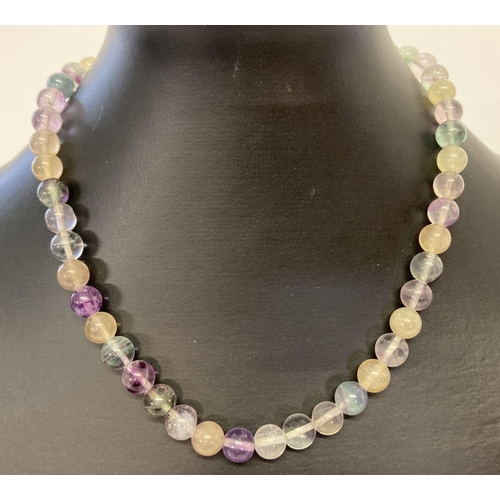 1053 - A fine, coloured fluorite beaded necklace with silver lobster claw clasp.  Approx. 15