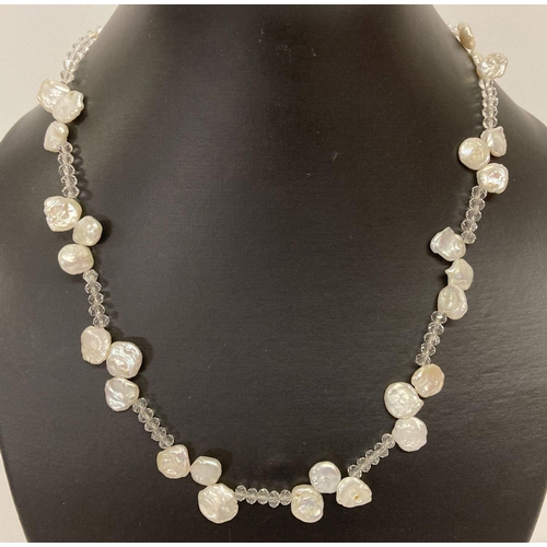1085 - A keshi pearl and faceted glass bead necklace with 925 silver S shaped clasp.  Approx. 18