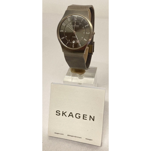 1098 - A men's Skagen 233XLTTM slimline wristwatch with stainless steel mesh strap. Gunmetal grey face with... 