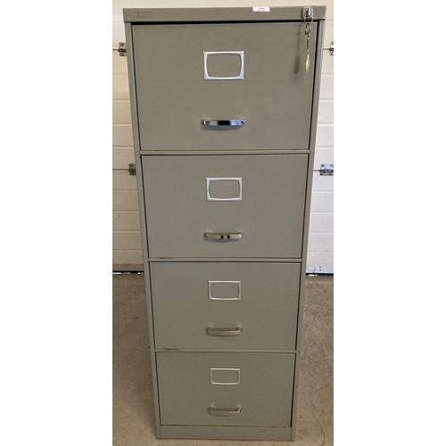 1156 - A vintage metal 4 drawer lockable filing cabinet, complete with key.  Approx. 132 x 47 x 63cm.