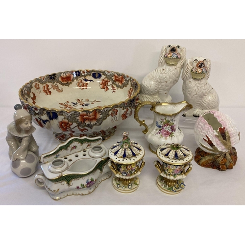 1169 - A small collection of vintage and modern ceramics. To include Staffordshire style dogs, large punch ... 