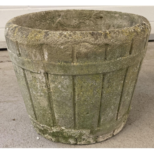 1358 - A vintage concrete half barrel design garden planter with drainage hole to base.  Approx 33cm tall x... 