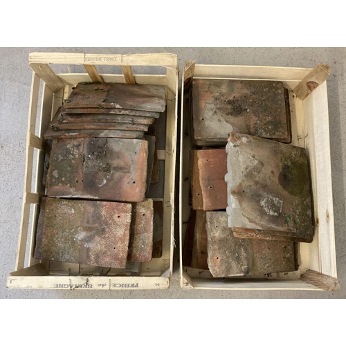 1359 - 2 boxes of vintage terracotta hanging tiles, suitable for garden projects.  Largest tile size approx... 