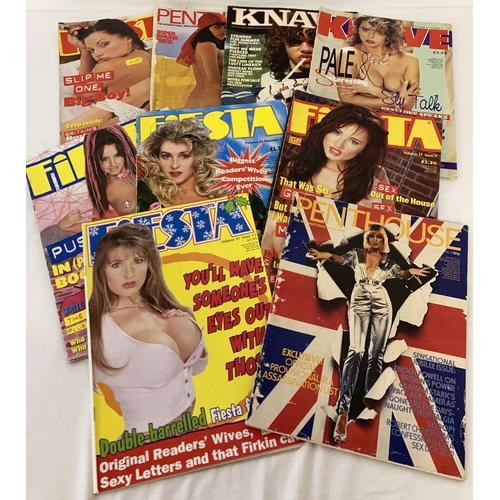 45 - 9 assorted vintage adult erotic magazines, comprising of Knave, Penthouse and Fiesta.