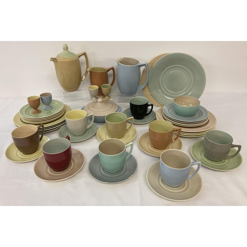 11 - A collection of vintage Branksome Harlequin tea and dinner ware. Comprising: coffee pot, milk jug, c... 