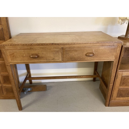 59 - A vintage bespoke made mid century solid oak bedroom suite with inlaid detail. Comprising: Double be... 