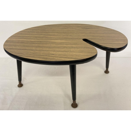 72 - A small vintage 1960's Formica topped coffee table with screw in tapered legs. Oval shaped table wit... 