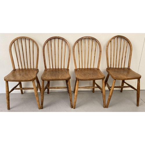 74 - A set of 4 Ercol Windsor stick back chairs with early CC41 Utility stamp. Each chair stamped to back... 