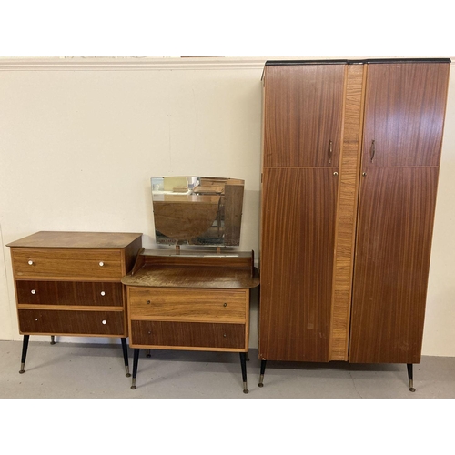 76 - A 3 piece vintage 1960's bedroom suite, comprising wardrobe, Chest of drawers and dressing chest. Ve... 