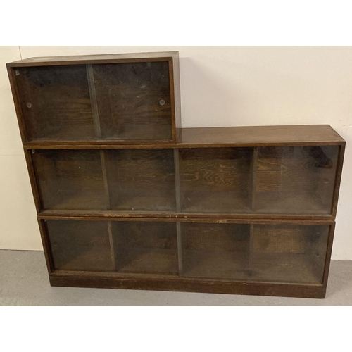 80 - A vintage 1940's solid dark oak 3 sectional 'Unix' stacking system. Complete with wooden base plate ... 