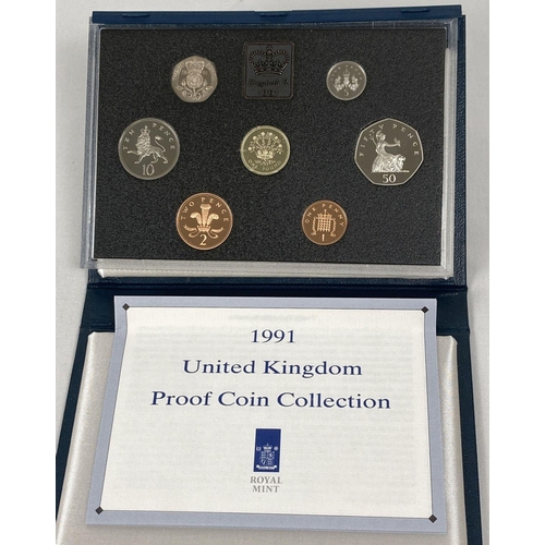 17 - A Royal Mint cased proof set of 1991 British coins with original card. Includes Northern Ireland £1 ... 