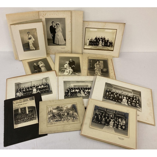 195 - A collection of 12 assorted vintage Japanese Wedding, group and portrait photographs, mainly in fold... 