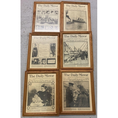 201 - A set of 6 framed & glazed commemorative newspapers from 1912 depicting front cover news stories fol... 