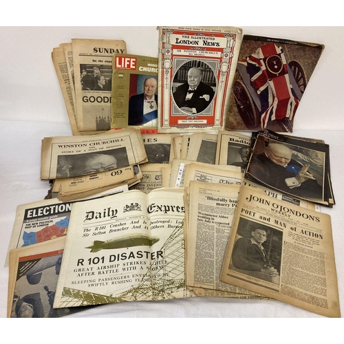 229 - A box of assorted vintage newspapers & magazines to include covers featuring major world events.