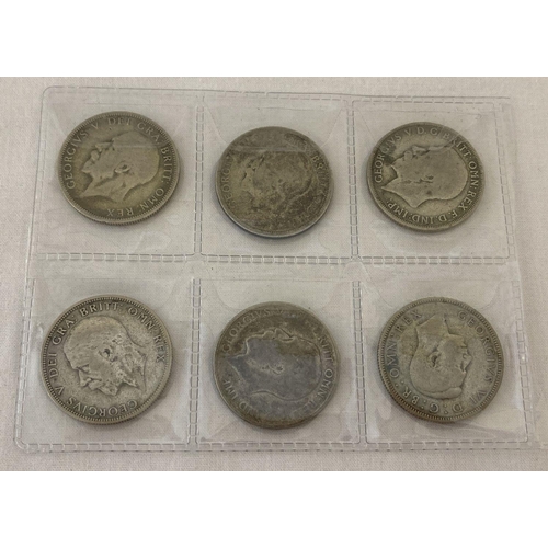 63 - 6 silver and half silver George V & VI two shilling/florin coins. Dating from 1920 - 1941. In varyin... 