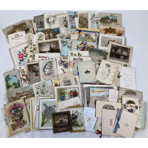 364 - A box containing a quantity of assorted Victorian & Edwardian greetings cards. To include embroidere... 