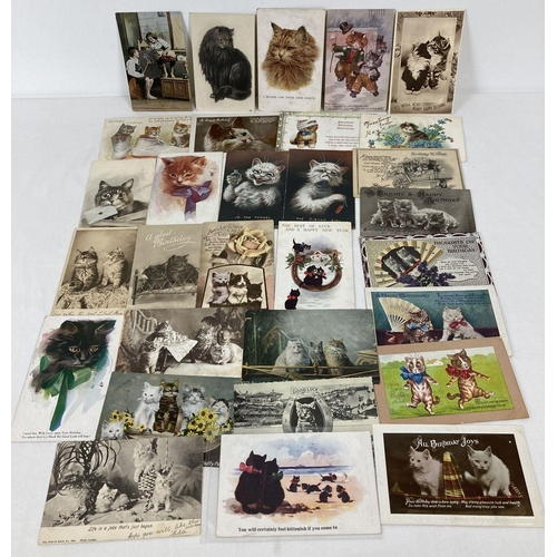 372 - A collection of 30 assorted Edwardian & vintage cards featuring cats. To include Greetings cards, hu... 