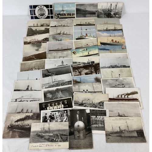 374 - Approx. 60 vintage naval and shipping related postcards to include RP's.