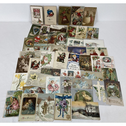 376 - 50 assorted Edwardian greetings cards. To include: Christmas, Easter, Valentines & St. Patricks Day.