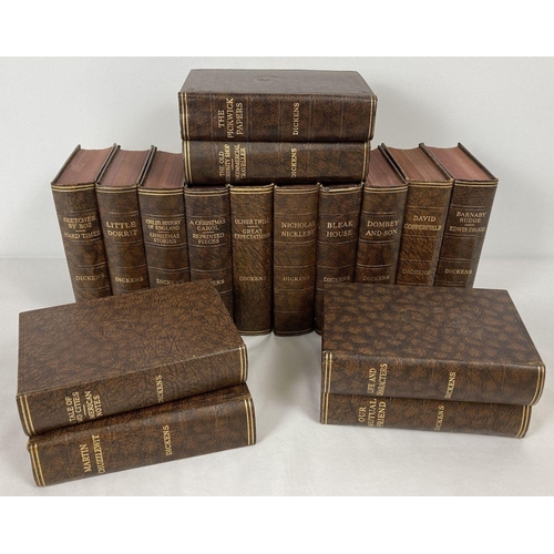 333 - A full set of 16 vintage Charles Dickens novels from Odhams Press. Brown mottled effect covers with ... 