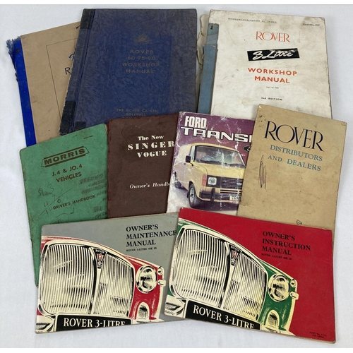 354 - A collection of 8 vintage car manuals. To include Rover 60-75-90 Workshop Manual, Rover 3 Litre Work... 