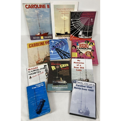 280 - A collection of books, DVD and car stickers relating to offshore pirate radio station Radio Caroline... 