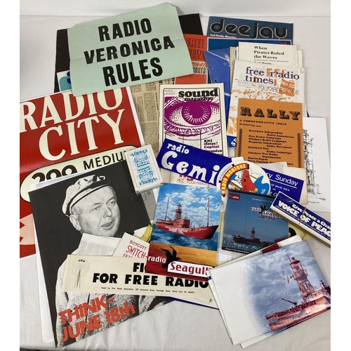 288 - A collection of offshore pirate radio station ephemera. To include: posters, stickers, postcards, ma... 