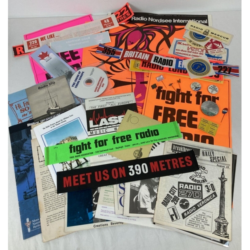 289 - A collection of ephemera and memorabilia relating to offshore pirate radio. To include posters, stic... 