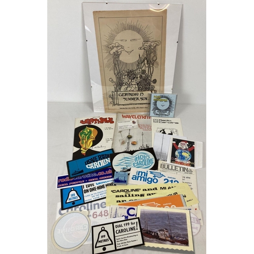 290 - A collection of Radio Caroline and Radio Geronimo ephemera and memorabilia. Together with a Beatwave... 