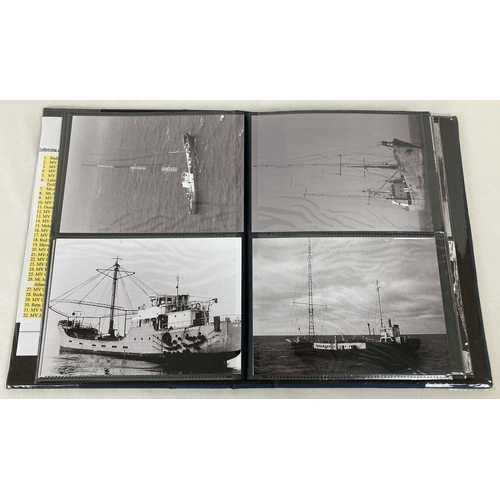 291 - A blue folder containing a collection of photographs and postcards of offshore pirate radio ships. T... 