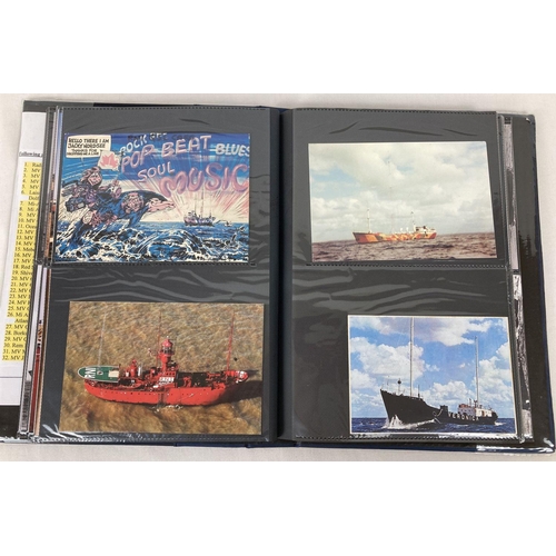 291 - A blue folder containing a collection of photographs and postcards of offshore pirate radio ships. T... 